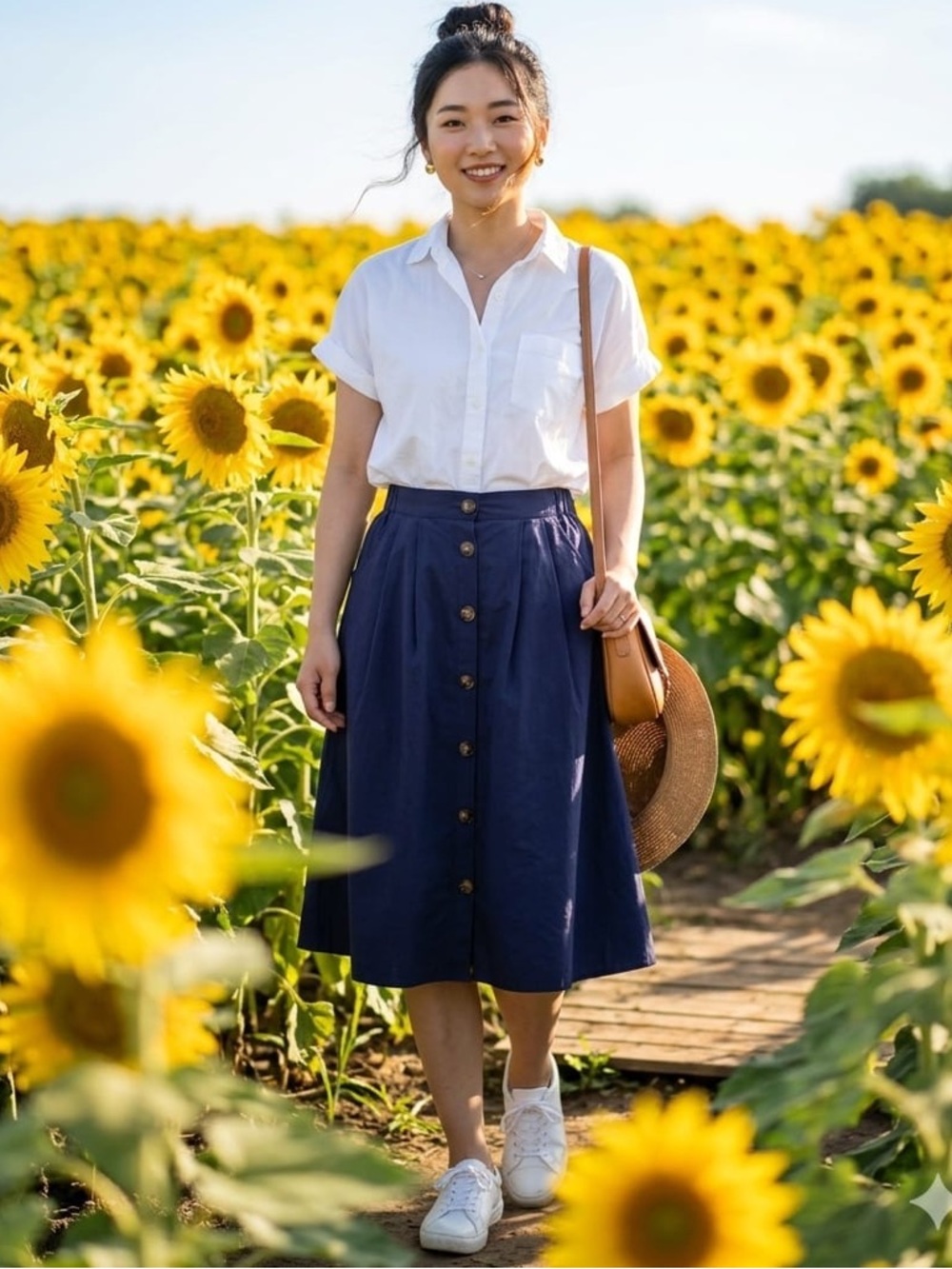Cottage core Navy A-Line Midi Skirt